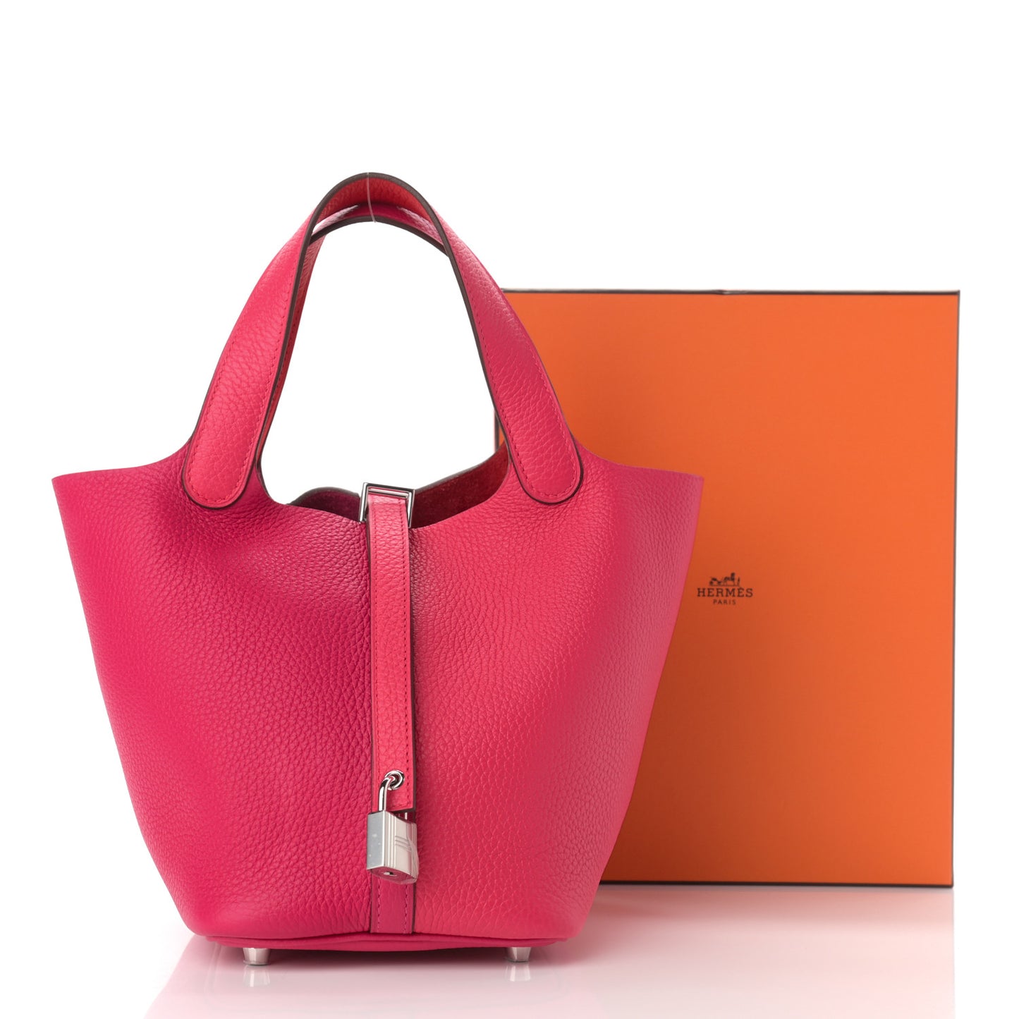Taurillon Clemence Tri-Color Picotin Lock 18 PM Rose Extreme Rose Mexico Rouge De Coeur