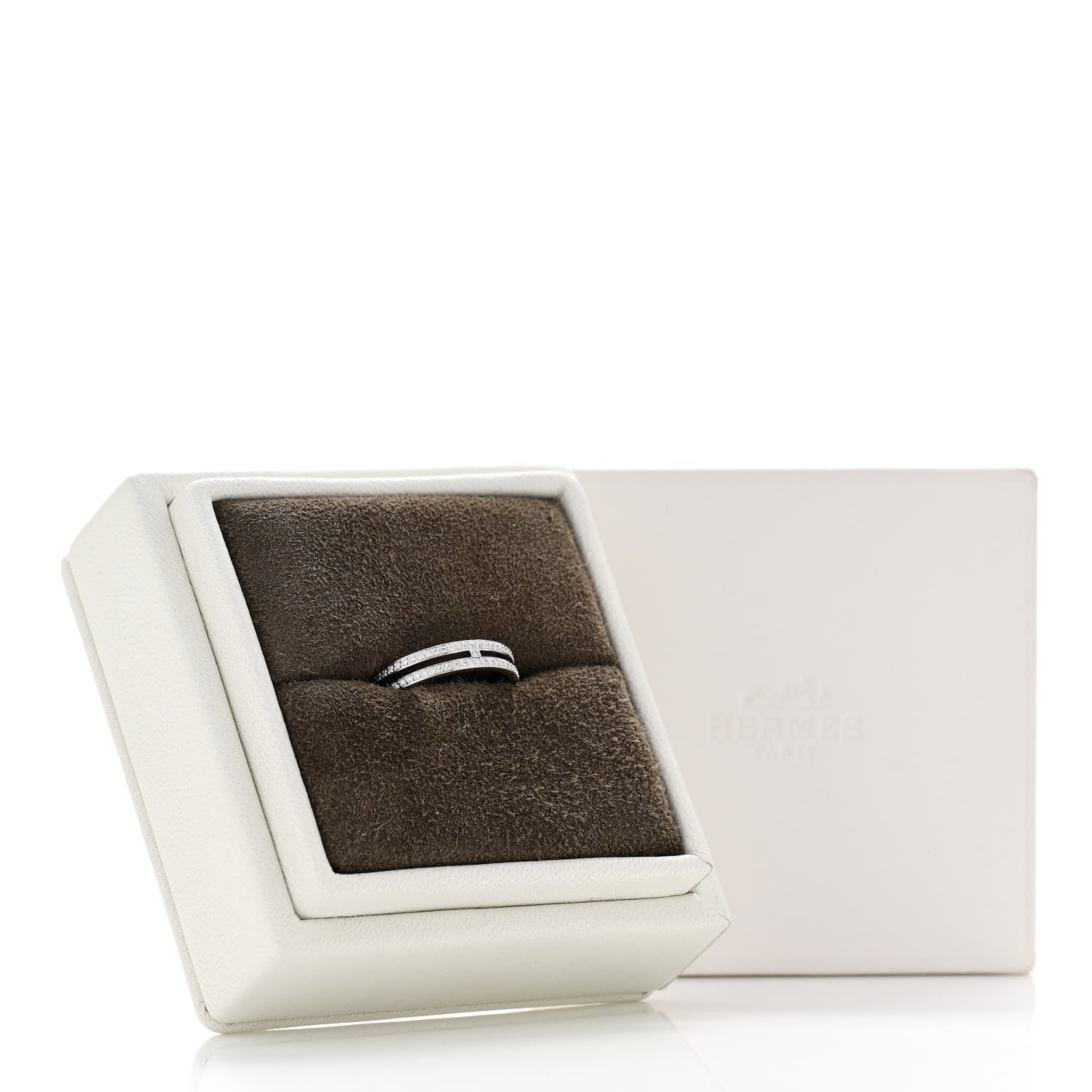 Hermes 18K White Gold Diamond Ariane Wedding Band Ring 53 6.5 7 of 7