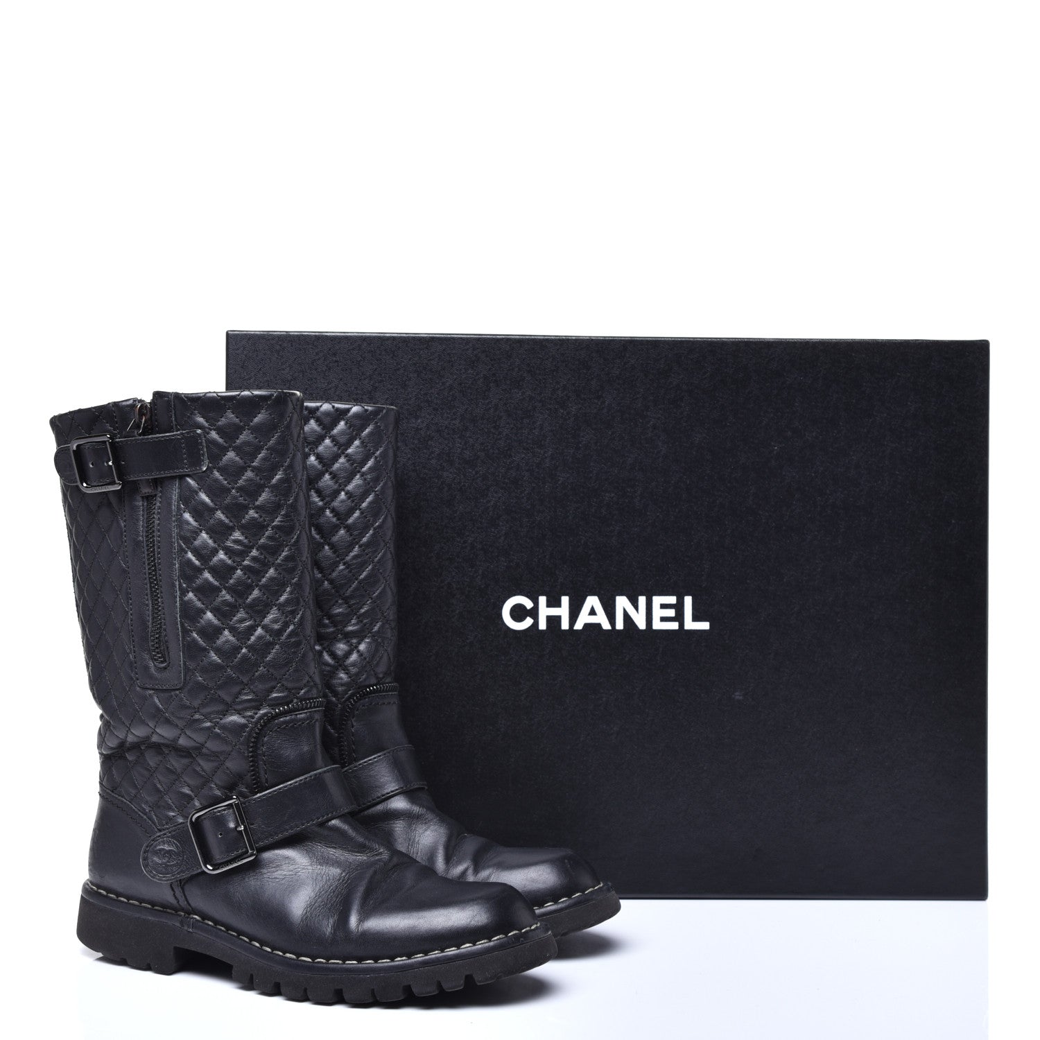 Chanel Calfskin Quilted Biker Boots 36.5 Black 9 of 9
