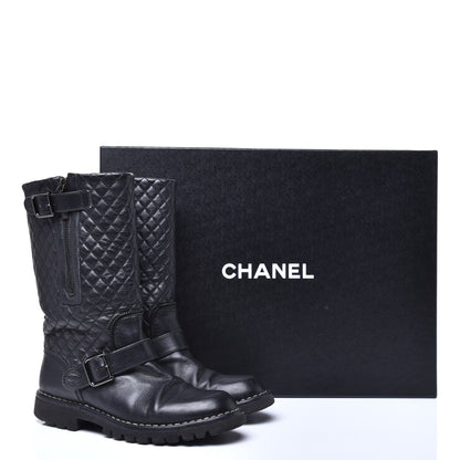 Chanel Calfskin Quilted Biker Boots 36.5 Black 9 of 9