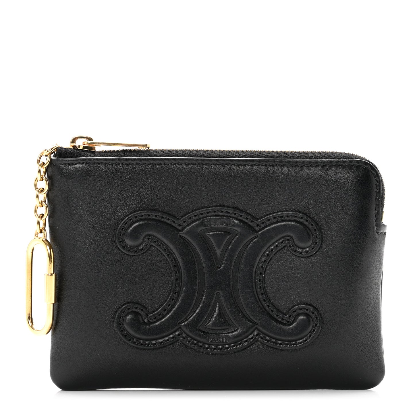 Smooth Calfskin Cuir Triomphe Coin and Card Pouch With Hook Black