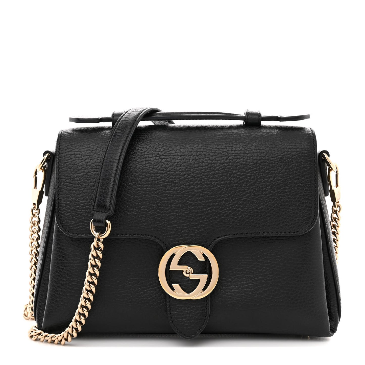 Dollar Calfskin Interlocking G Top Handle Shoulder Bag Black