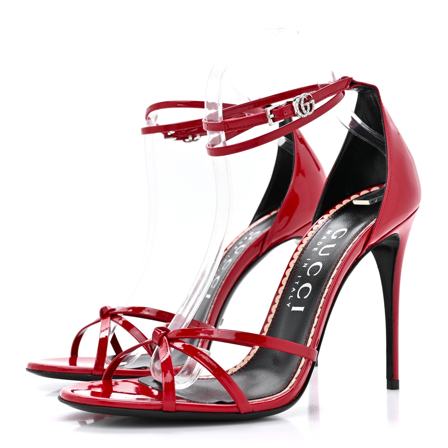 Gucci Patent Crystal Removable Bow Sandals 40 Red 3 of 8