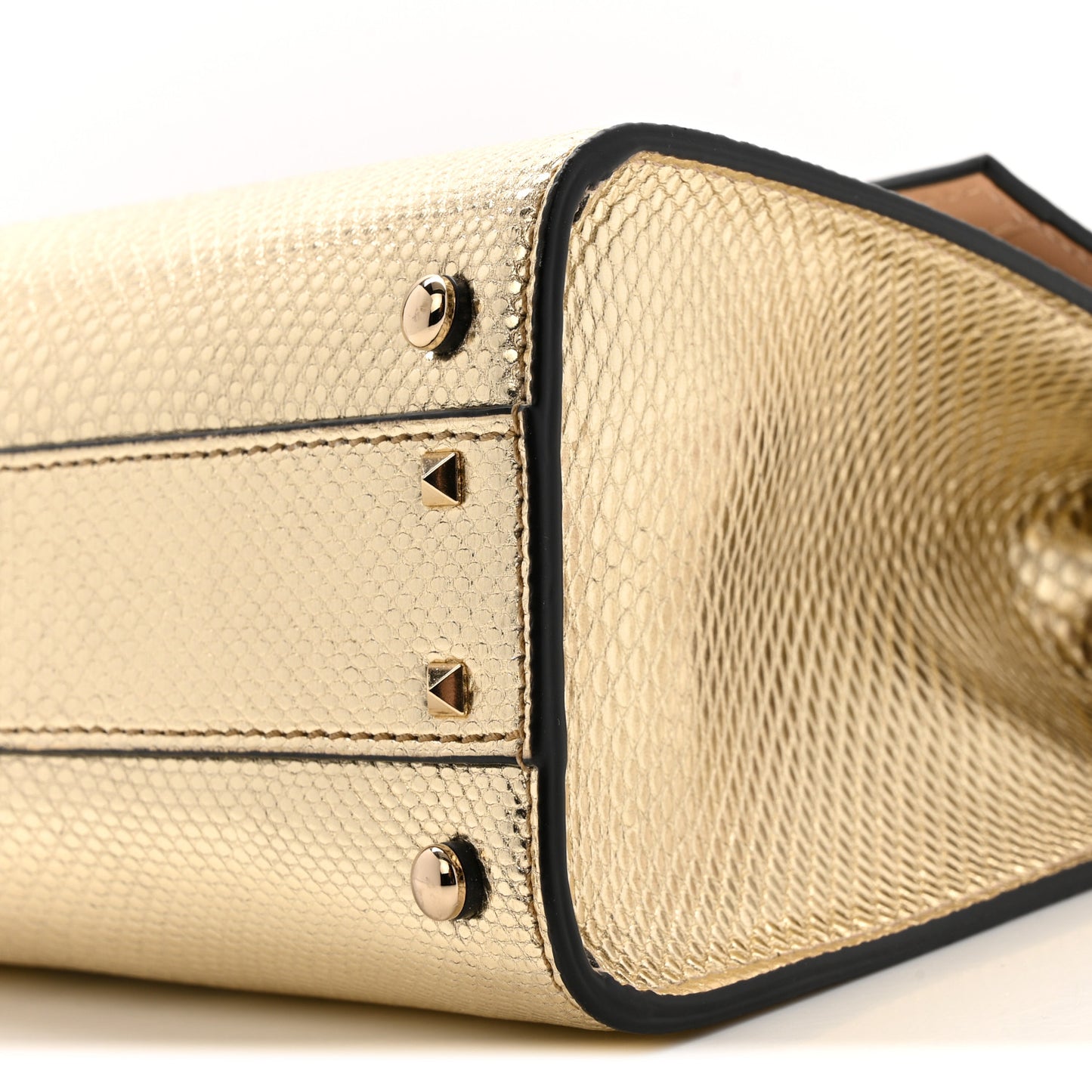 Metallic Calfskin Crystal Snake Embossed Mini VSling Top Handle Bag Gold