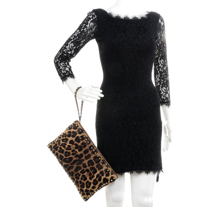 Valentino Garavani Calf Hair Leopard Print Rockstud Zip Wristlet Pouch Leopard 2 of 8
