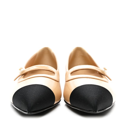 Chanel Lambskin Grosgrain Pointed Toe CC Ballet Flats 39 Beige Black 2 of 9