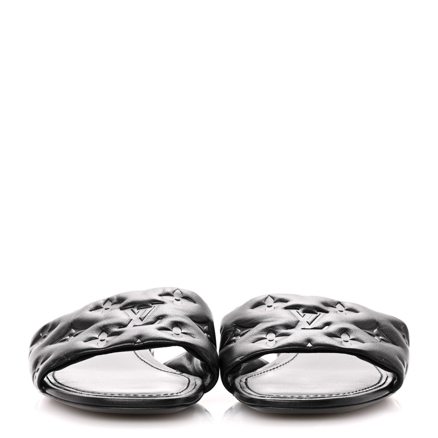Louis Vuitton Lambskin Embossed Monogram Revival Flat Mules 39 Black 3 of 9