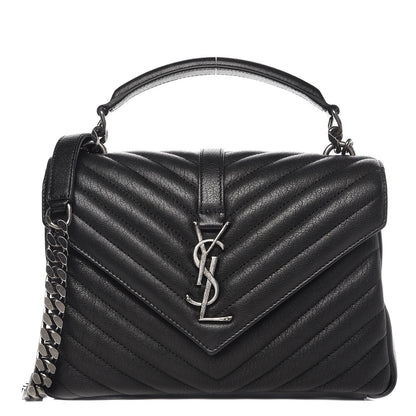 Saint Laurent Sheepskin Matelasse Chevron Monogram Medium College Bag Black 1 of 7