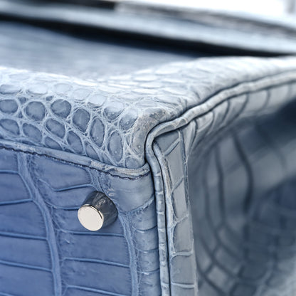 Hermes Matte Porosus Crocodile Kelly 35 Bleu Brighton 10 of 16