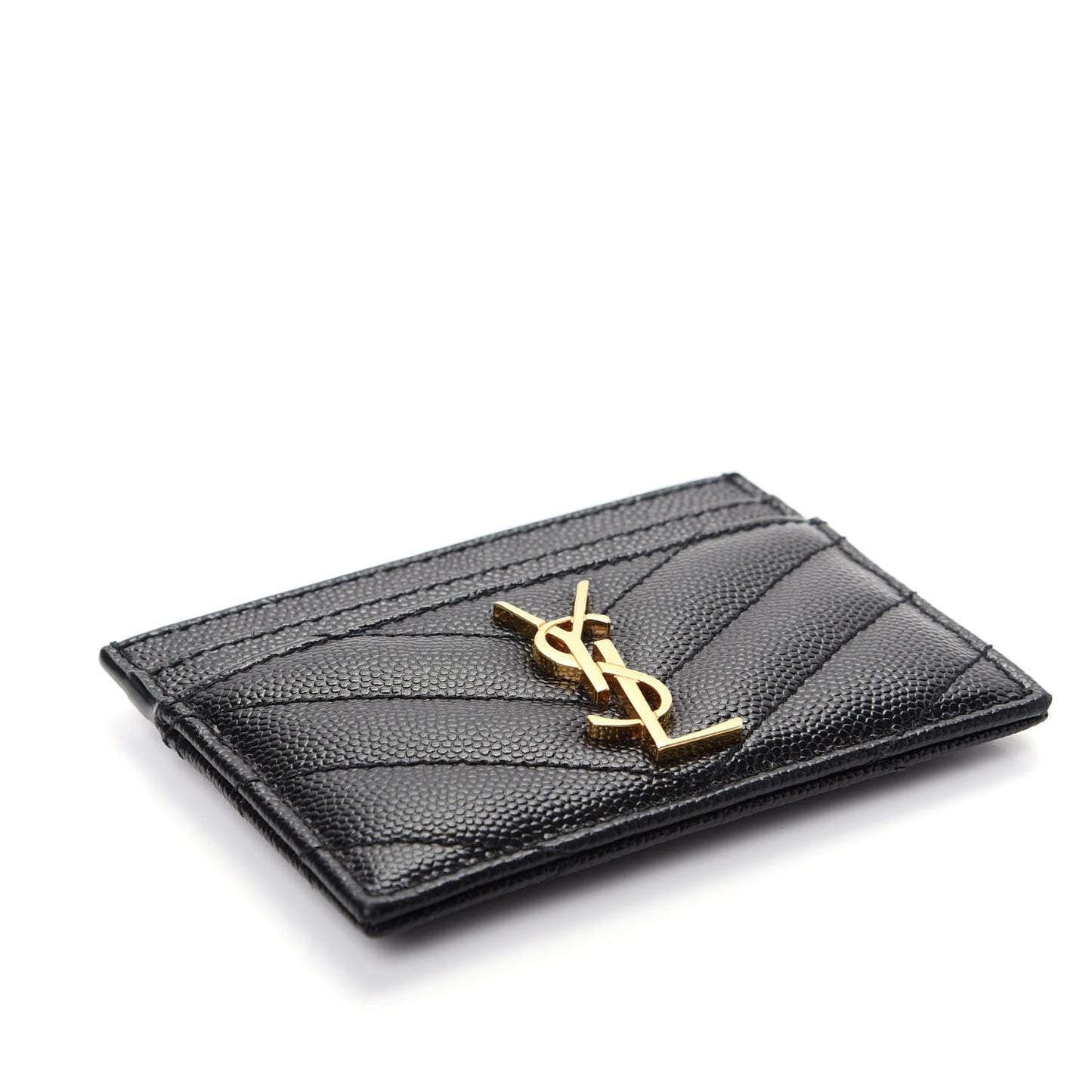 Grain De Poudre Matelasse Chevron Monogram Credit Card Case Black