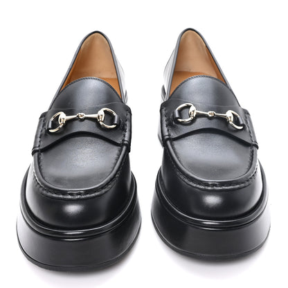 Gucci Kama Calfskin Horsebit Womens Wedge Platform Loafers 40 Black 3 of 9