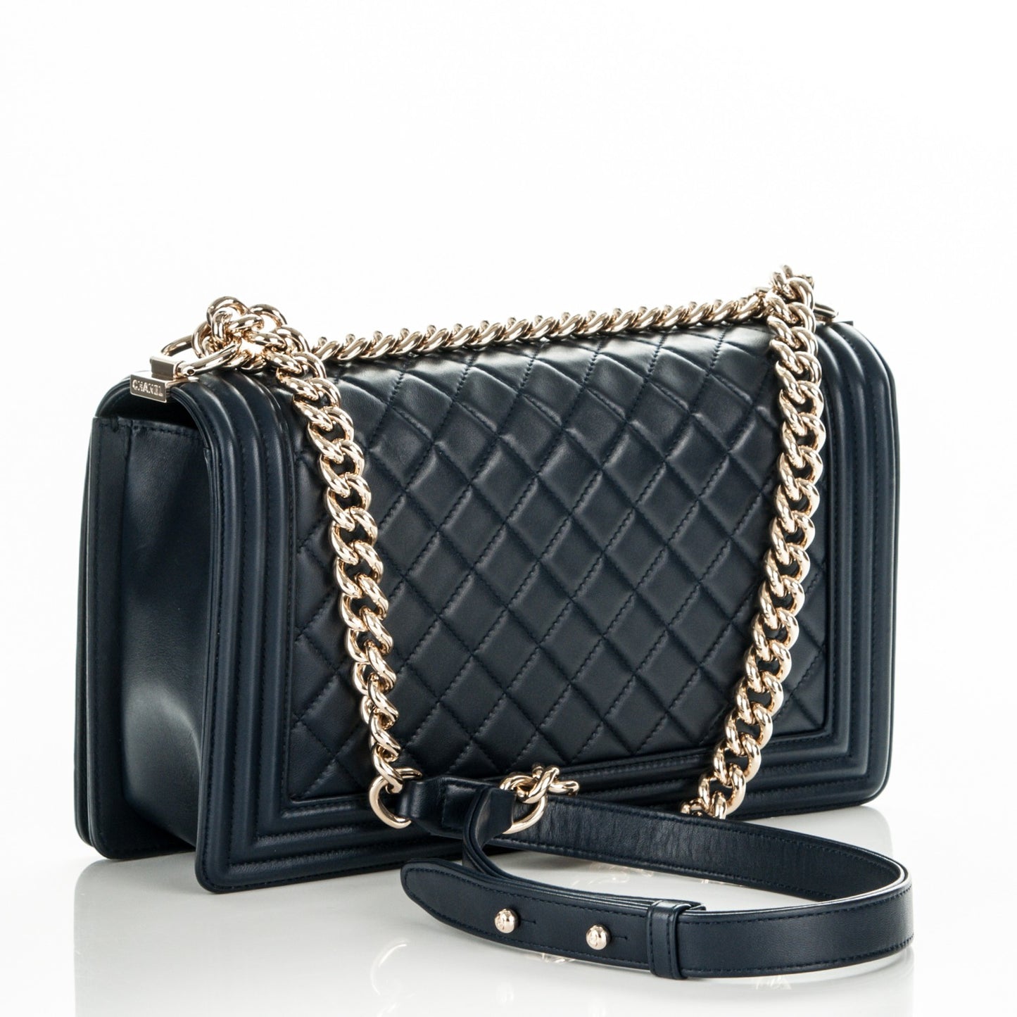 Lambskin Quilted New Medium Boy Flap Dark Navy Blue