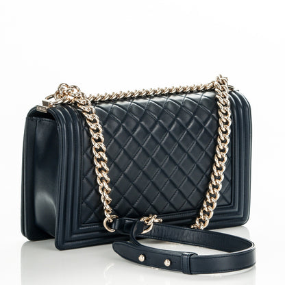 Chanel Lambskin Quilted New Medium Boy Flap Dark Navy Blue 3 of 7