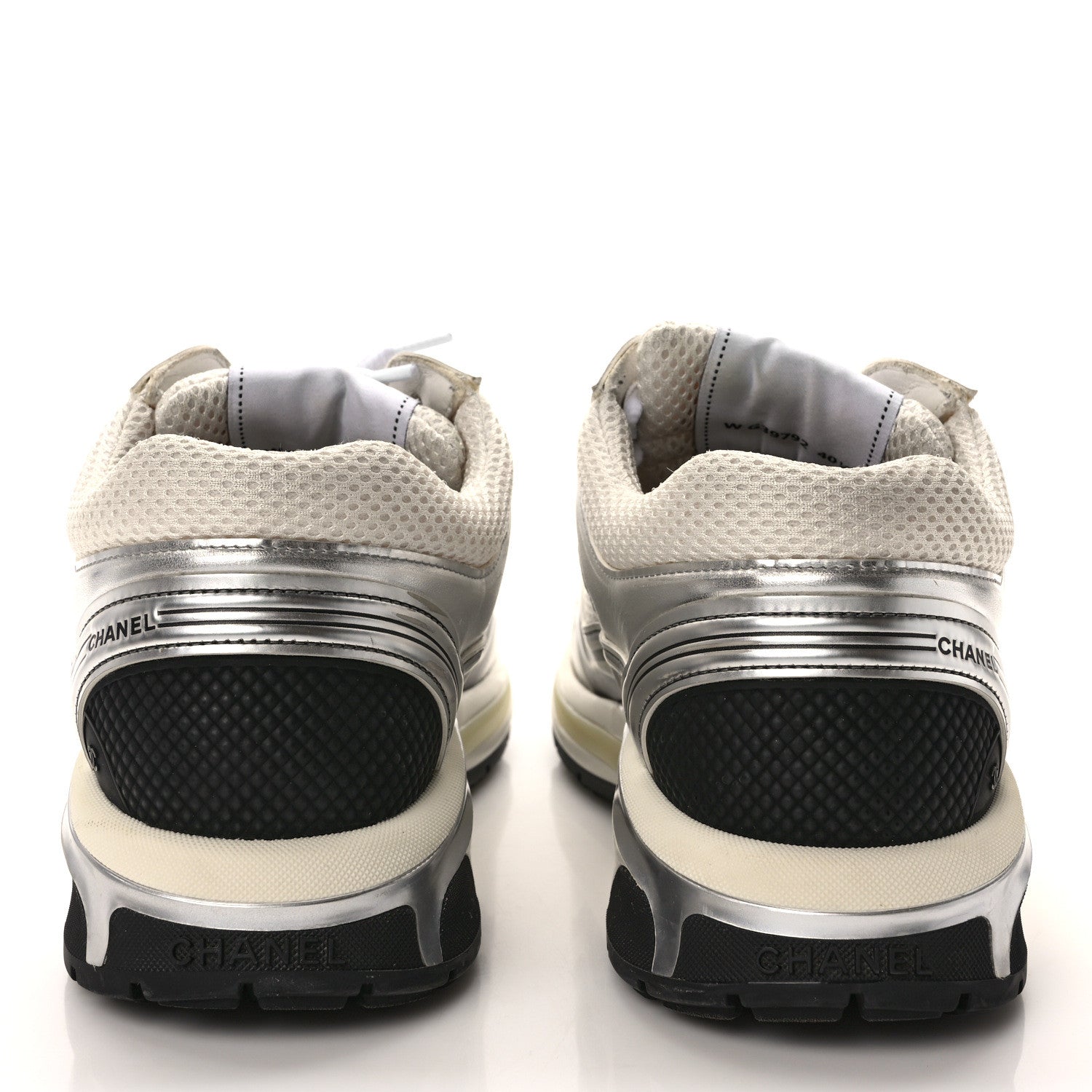 Chanel Fabric Laminated Calfskin Stretch CC Sneakers 40.5 White Silver 5 of 10