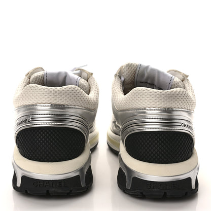 Chanel Fabric Laminated Calfskin Stretch CC Sneakers 40.5 White Silver 5 of 10