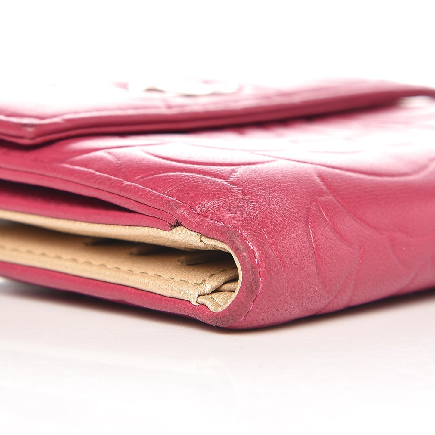Lambskin Embossed Camellia French Wallet Fuchsia