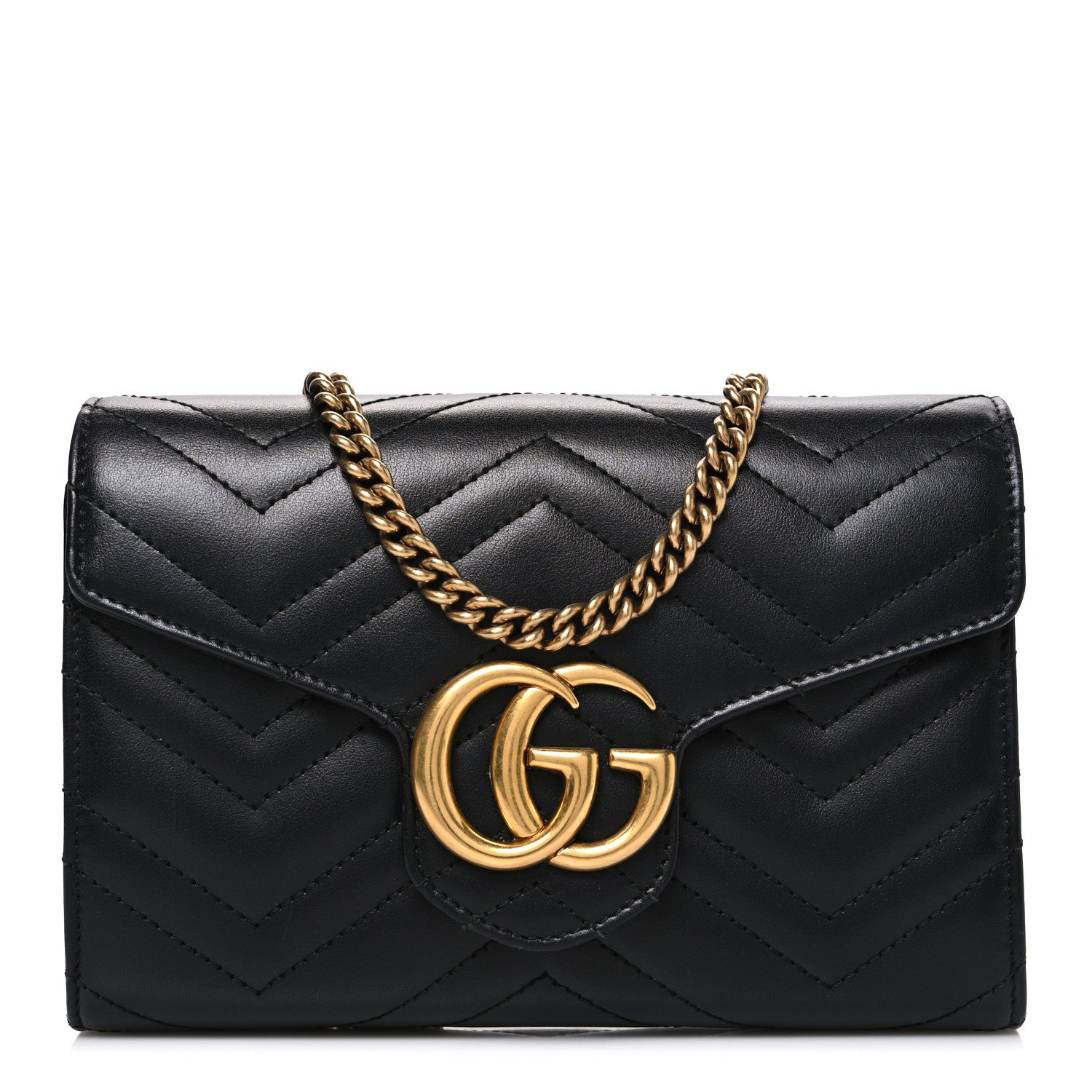 Gucci Calfskin Matelasse GG Marmont Chain Wallet Black 1 of 10
