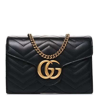 Gucci Calfskin Matelasse GG Marmont Chain Wallet Black 1 of 10