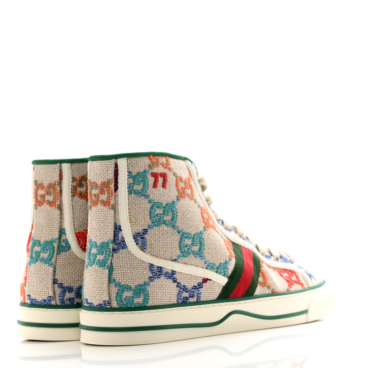 Gucci Linen Psychedelic Mini GG Monogram Mens 1977 Tennis High Top Sneakers 8 Multicolor Mystic White 4 of 9