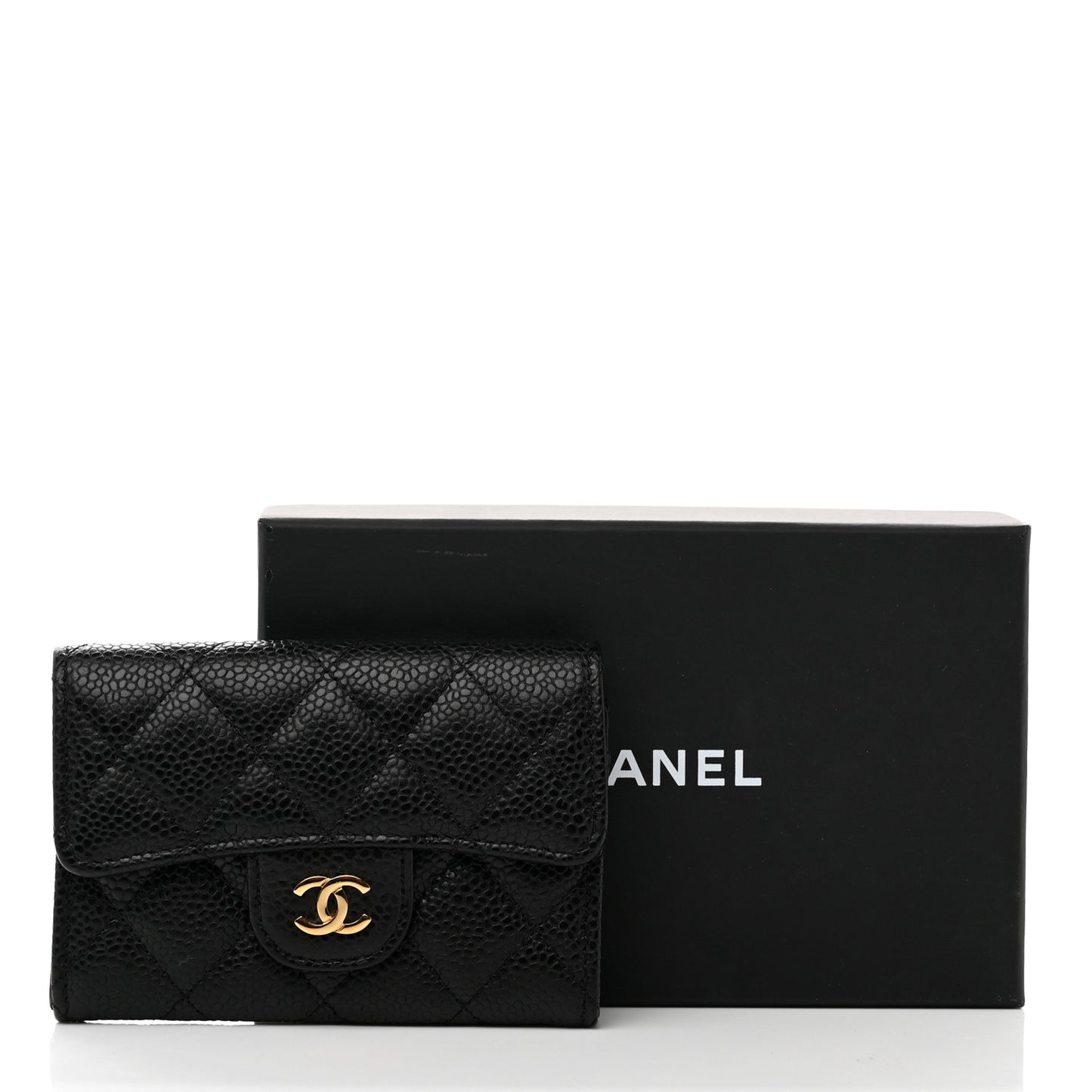 Caviar Quilted Flap Card Holder Wallet Black