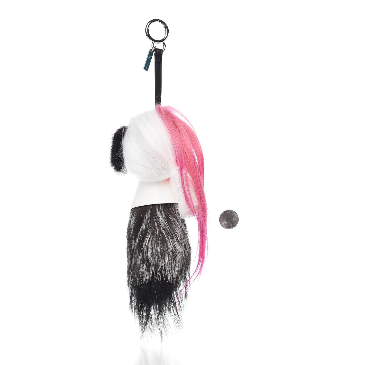 Fendi Fox Mink Goat Fur Nappa Karlito Bag Charm Black White Rosa 2 of 4