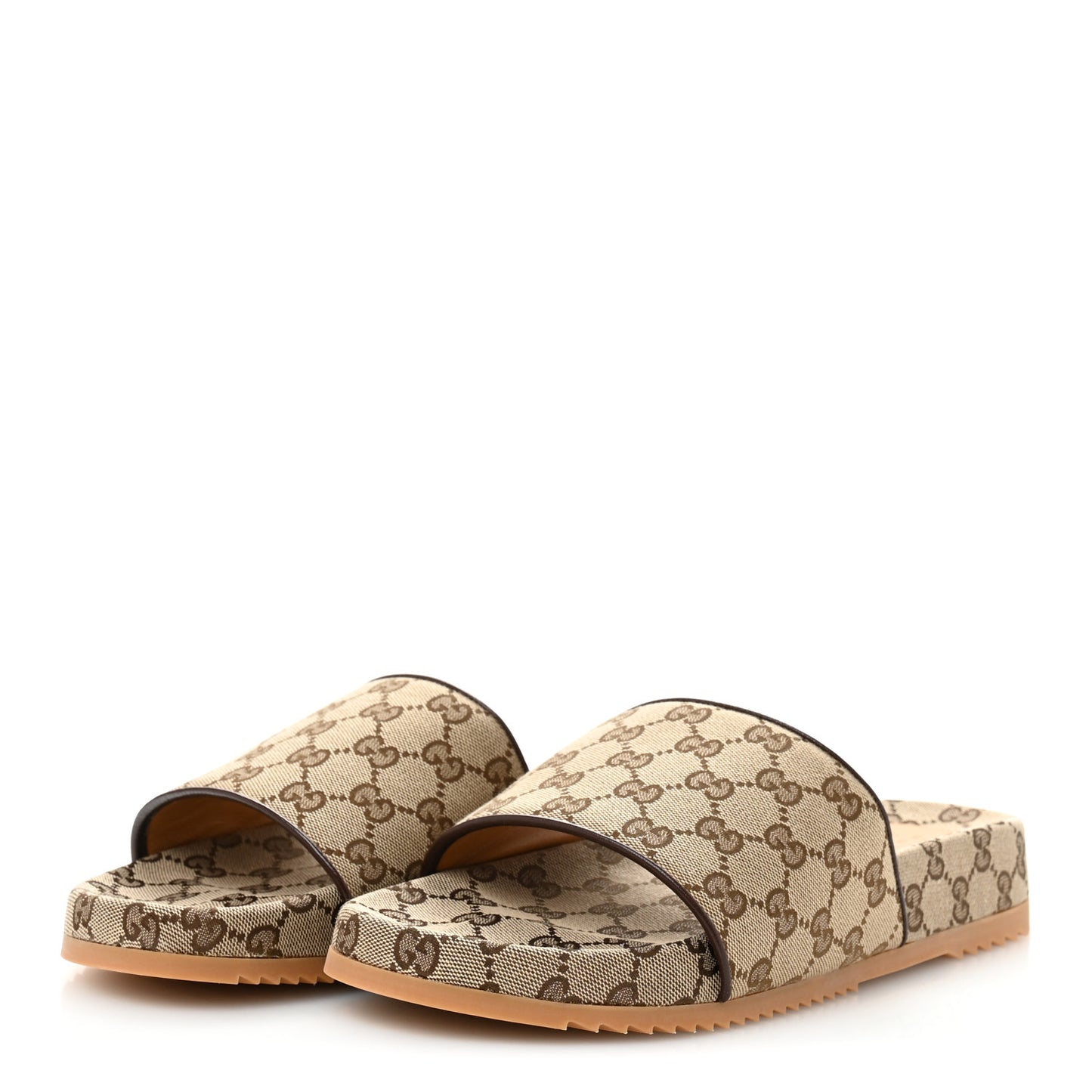 Canvas GG Monogram Mens Slide Sandals 9 Beige