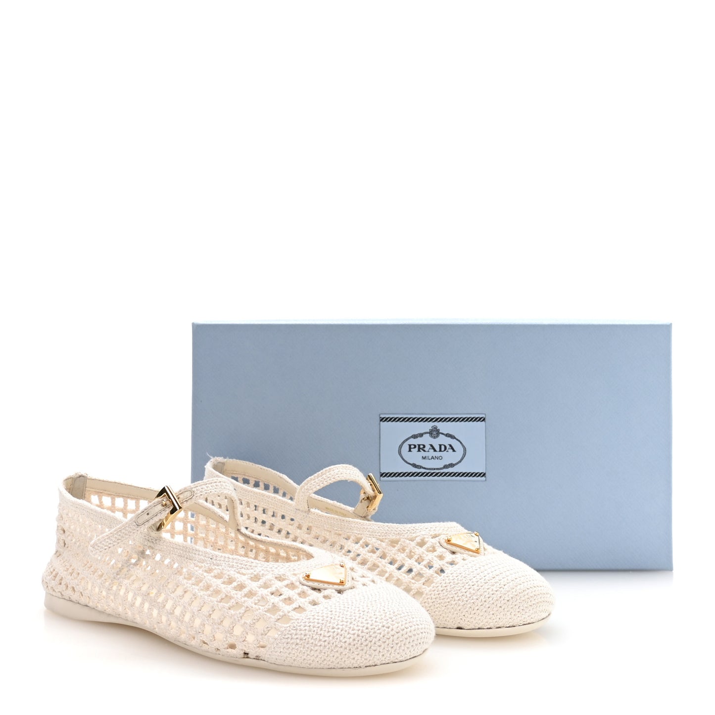 Knit Crochet Logo Ballerina Flats 38 Ivory