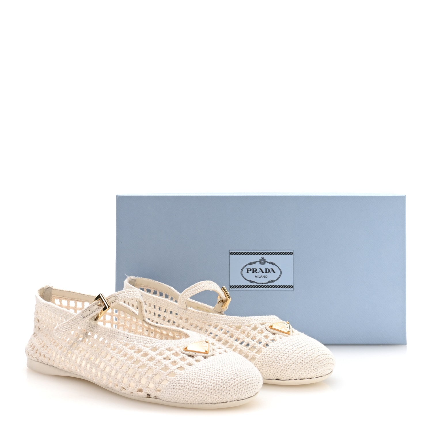 Prada Knit Crochet Logo Ballerina Flats 38 Ivory 9 of 9