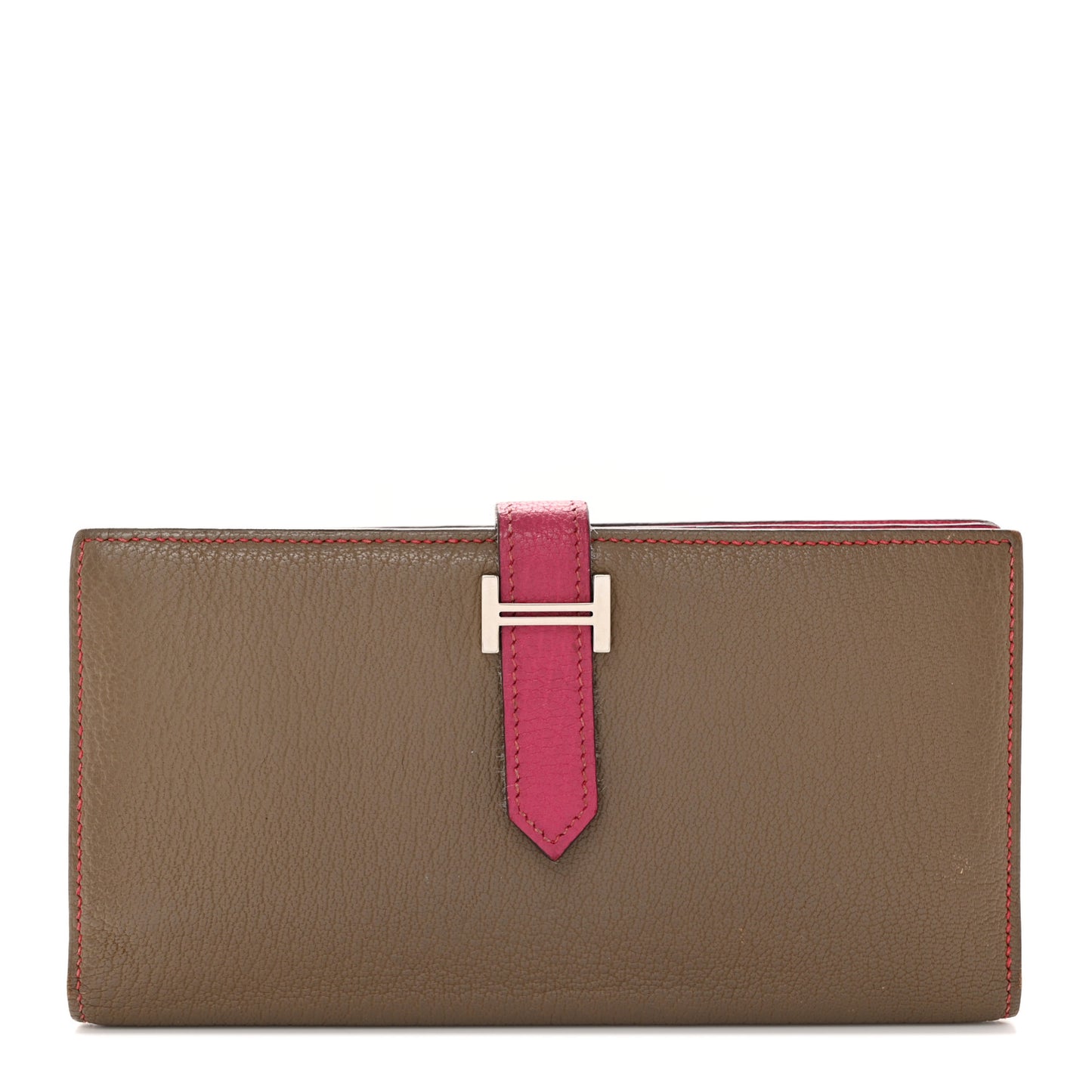 Chevre Mysore Bi-Color Bearn Gusset Wallet Etoupe Rose Shocking