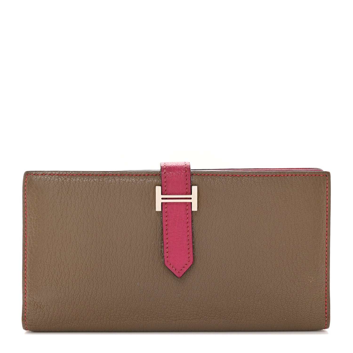 Hermes Chevre Mysore Bi-Color Bearn Gusset Wallet Etoupe Rose Shocking 1 of 9