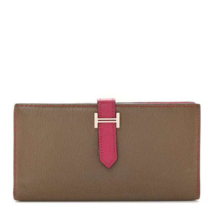 Hermes Chevre Mysore Bi-Color Bearn Gusset Wallet Etoupe Rose Shocking 1 of 9
