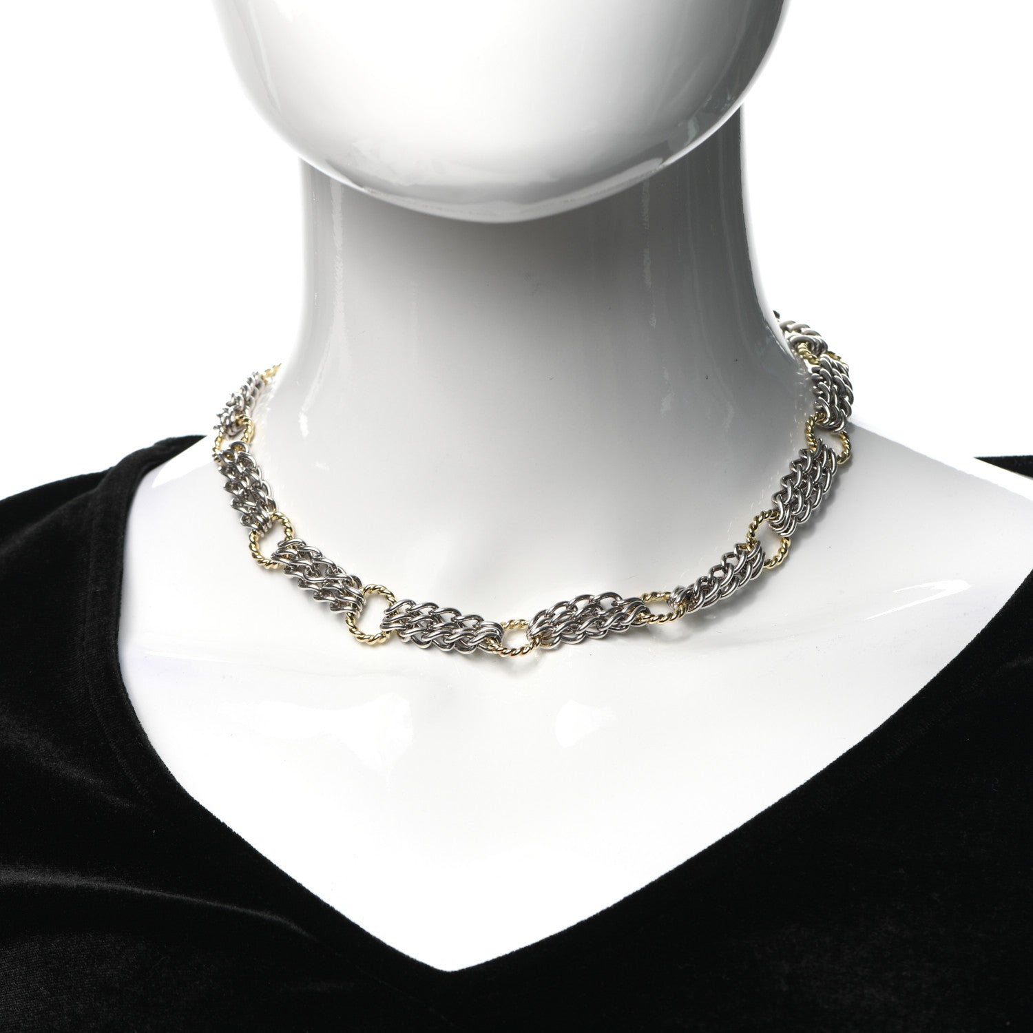 David Yurman Silver Sterling 18k Yellow Gold 3-Row Cable Circle Necklace 2 of 5