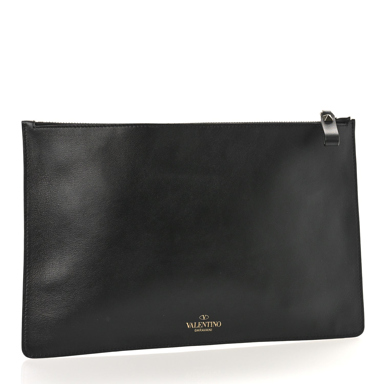 VALENTINO GARAVANIバッグ 外袋付き Valentino Garavani Calfskin VLTN Large Flat Zip Pouch Black