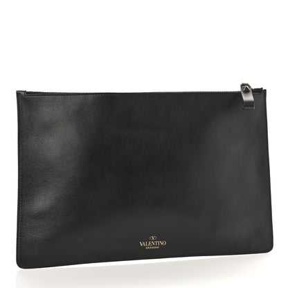 Valentino Garavani Calfskin VLTN Large Flat Zip Pouch Black 3 of 9