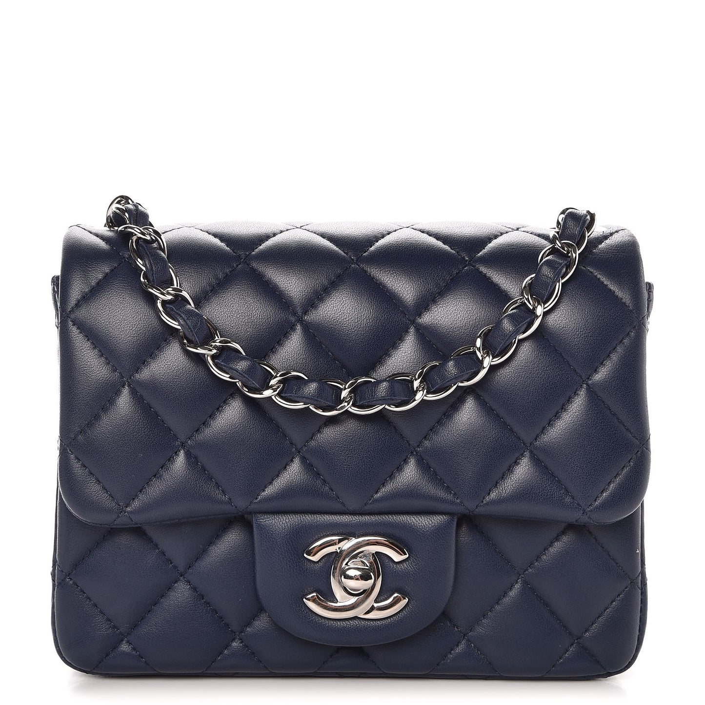 Lambskin Quilted Mini Square Flap Navy