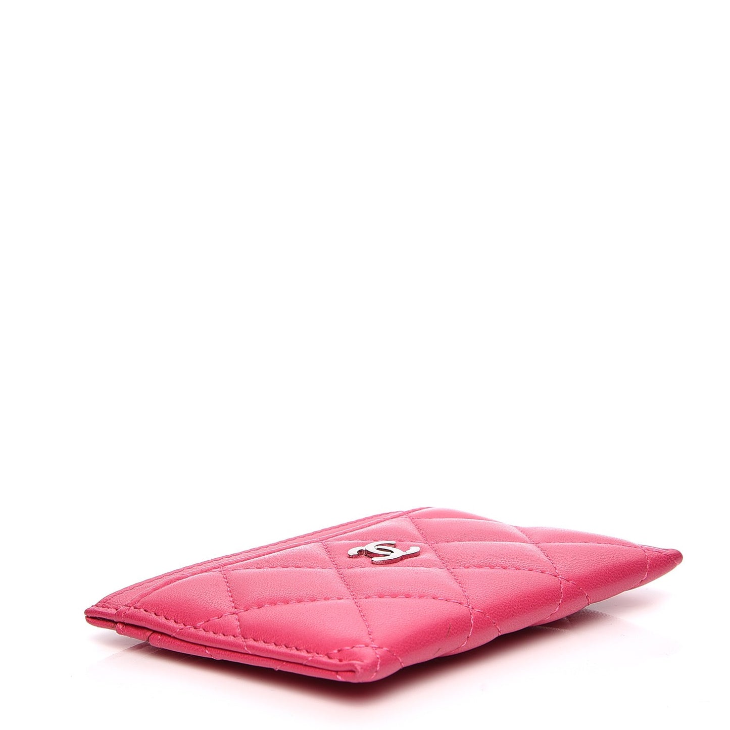 Lambskin Quilted Card Holder Fuchsia
