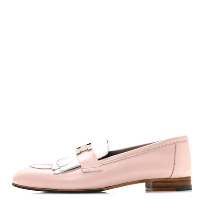 Hermes Goatskin Womens Royal Loafers 37.5 Rose Porcelain White 1 of 9