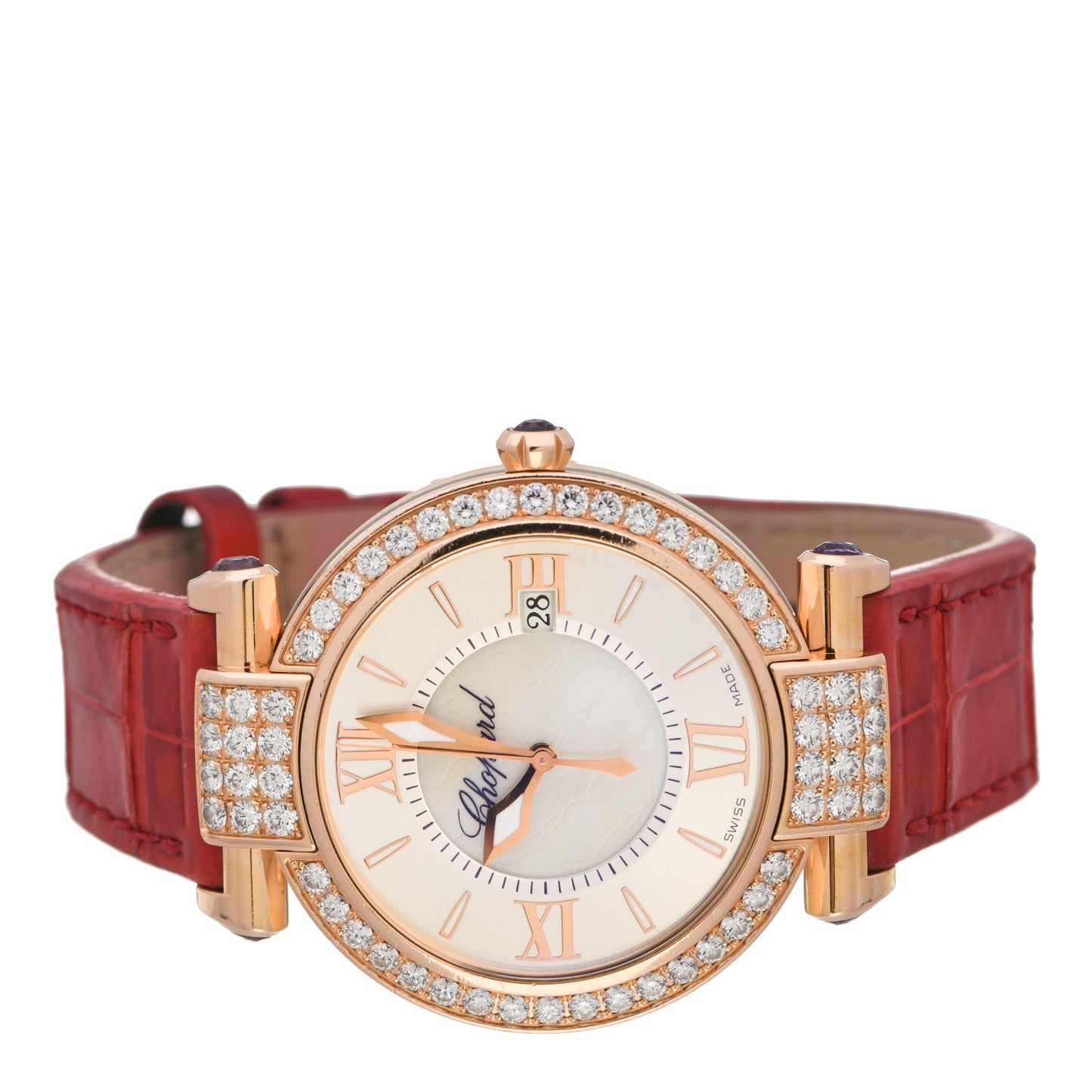 18K Rose Gold Alligator Diamond Bezel Mother of Pearl 36mm Imperiale Quartz Watch