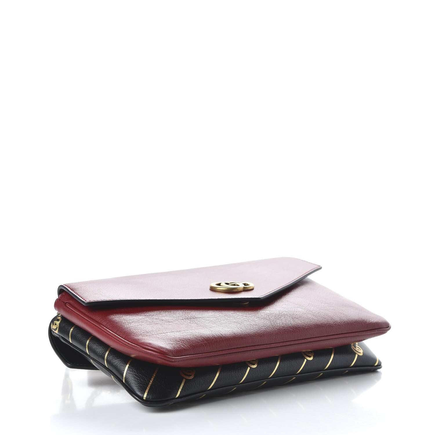 Gucci Calfskin Diagonal GG Medium Thiara Double Envelope Shoulder Bag Black Red 4 of 10