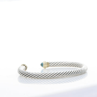 David Yurman Sterling Silver 14K Yellow Gold Blue Topaz 5mm Cable Classics Petite Color Bracelet 3 of 4