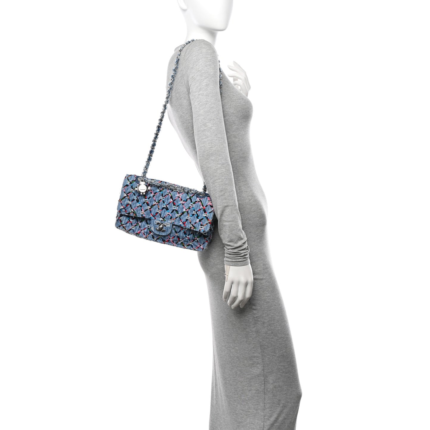 Woven Denim Medium Flap Multicolor