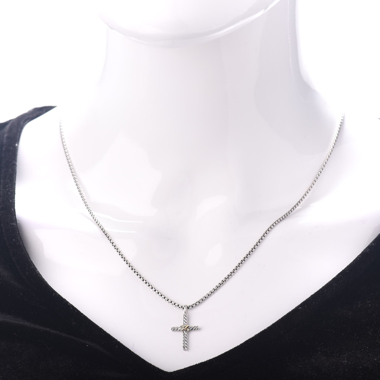 David Yurman Sterling Silver 14K Yellow Gold Cross Pendant Necklace 2 of 4
