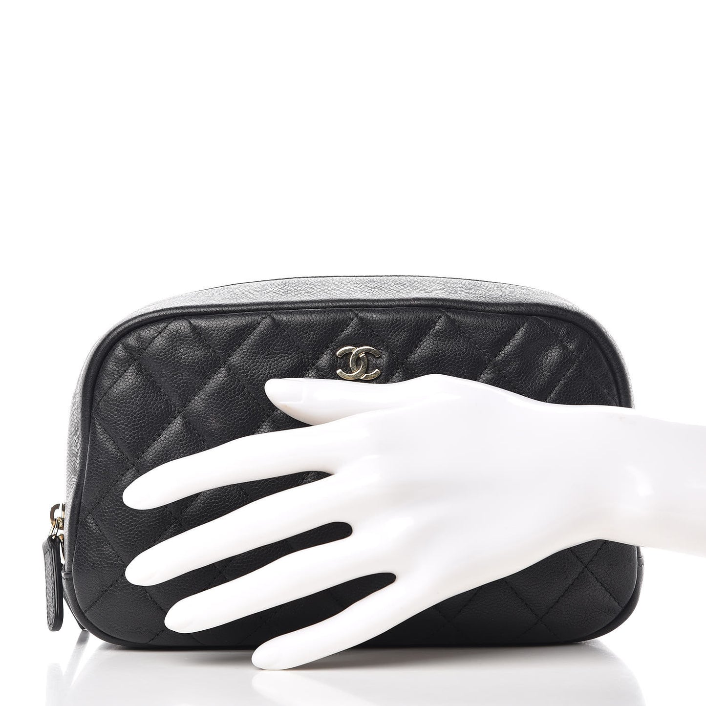 Caviar Quilted Curvy Pouch Cosmetic Case Black