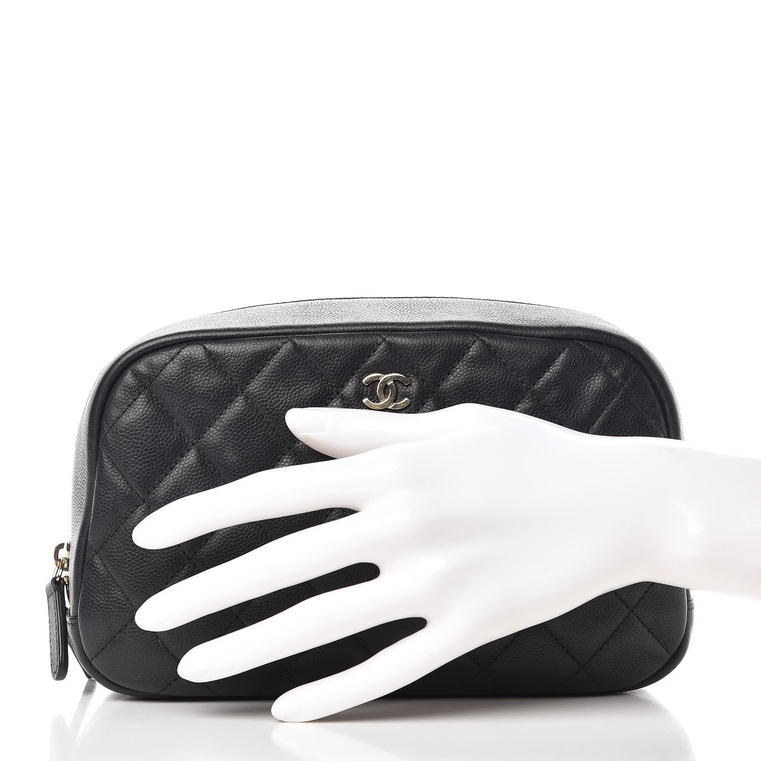 Chanel Caviar Quilted Curvy Pouch Cosmetic Case Black 2 of 19