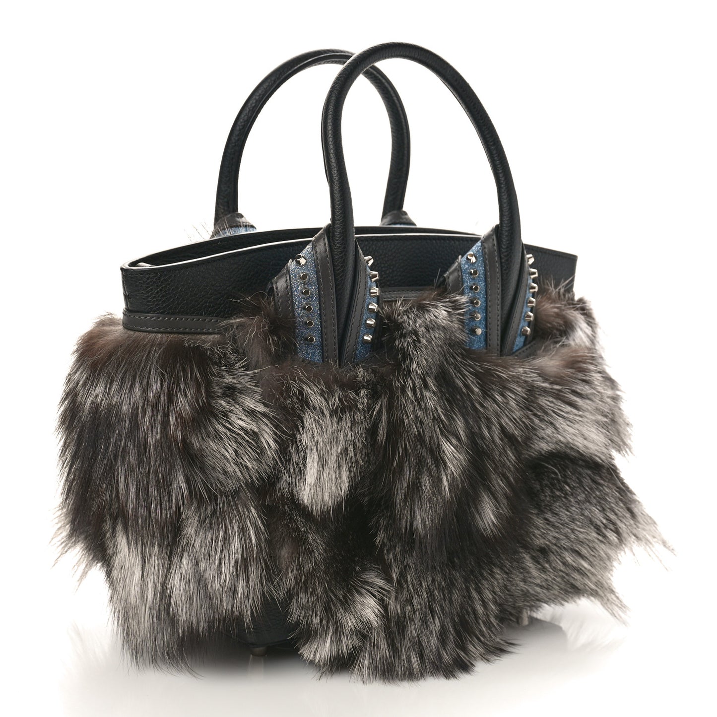 Calfskin Empire Fox Fur Small Eloise Tote Silver Black