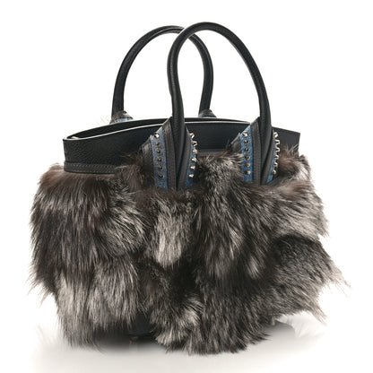 Christian Louboutin Calfskin Empire Fox Fur Small Eloise Tote Silver Black 3 of 9