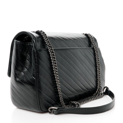 Balenciaga Shiny Goatksin Logo Embossed Monochrome M BB Round Shoulder Bag Black 3 of 9