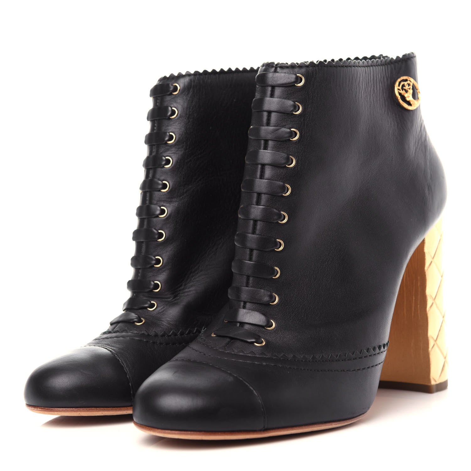 Chanel Calfskin Lace Up Short Boots 40 Black 3 of 11