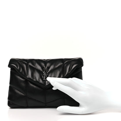 Saint Laurent Lambskin Monogram Loulou Puffer Pouch Clutch Black 2 of 8