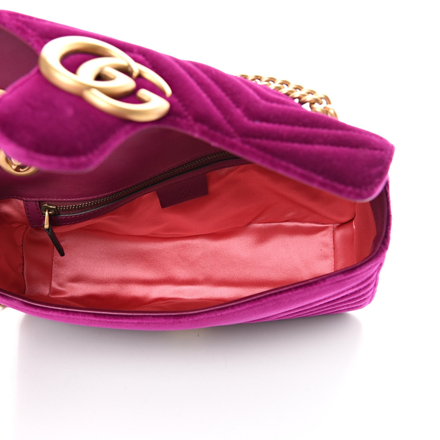 Velvet Matelasse Small GG Marmont Shoulder Bag Fuchsia Violet Cyclamen